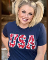 USA Tee with Stars in Red Glitter-T-Shirt-Texas True Threads-Small-Navy-cmglovesyou