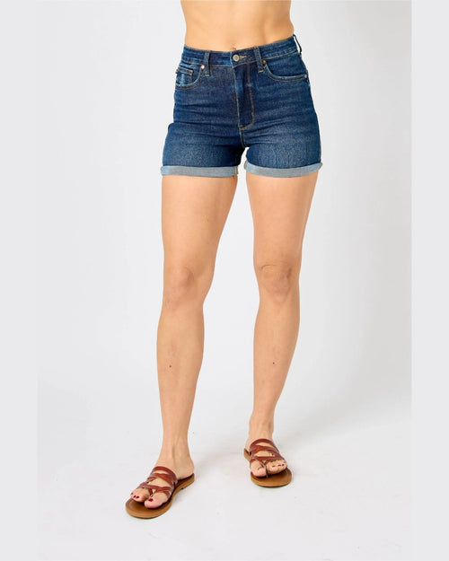 Tummy Control Denim Shorts-shorts-Judy Blue-Dark Wash-Small-cmglovesyou