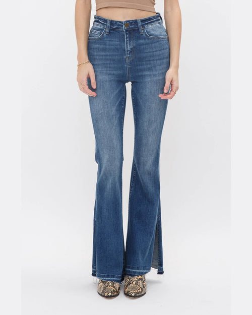 High Rise Flare Jeans w/ Side Slit-Jeans-MICA Denim-24-cmglovesyou