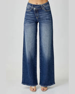 Mid Rise Crossover Wide Leg Jeans-Jeans-Risen Jeans-1-Dark-cmglovesyou