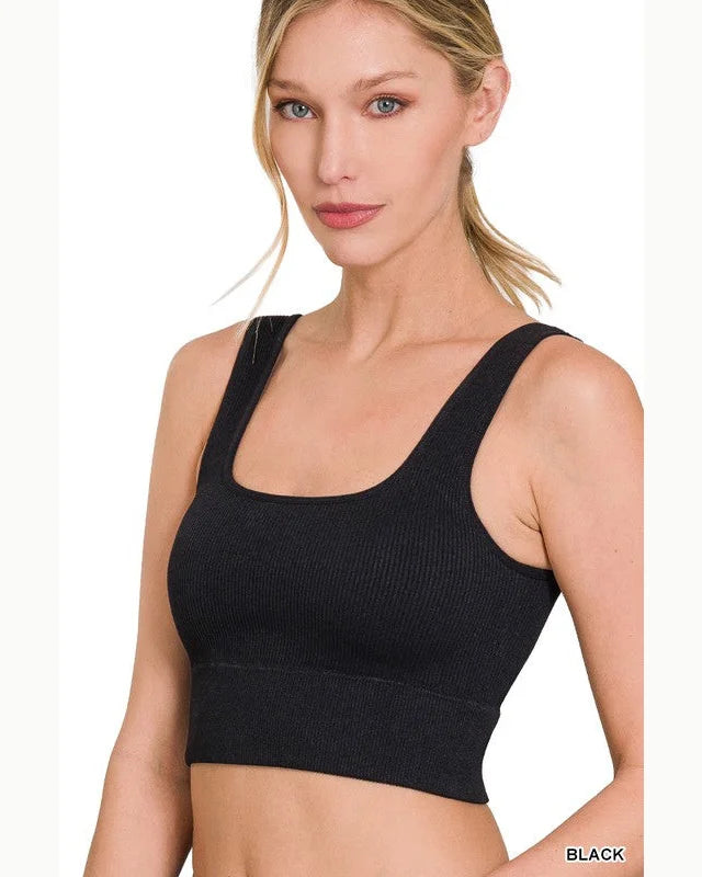 Ribbed Square Neck Cropped Tank Top-Bralettes-Zenana-S/M-Black-cmglovesyou