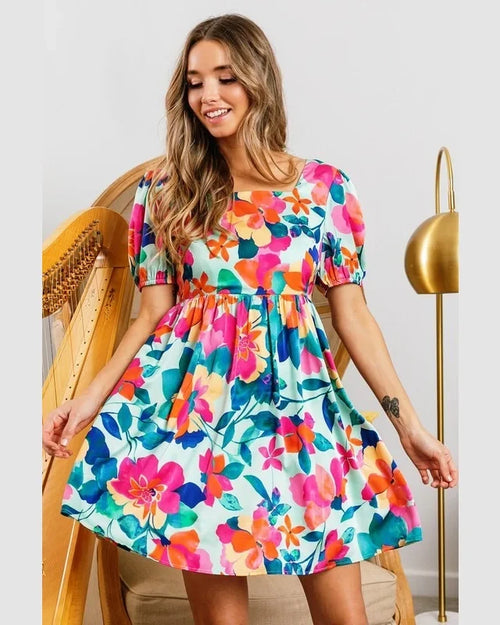 Silky Floral Print Dress-Dresses-BiBi-Small-Mint-cmglovesyou