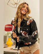 Sequin Football Corduroy Jacket-Jacket-BiBi-Small-Black Charcoal-cmglovesyou