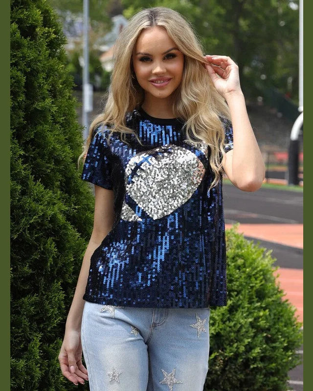 Football Sequin Top-Shirts & Tops-Why Dress-Navy/Silver-Small-cmglovesyou