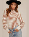 Mock Neck Stripe Bubble Sleeve Body Suit-bodysuit-Hem & Thread-Small-Cinnamon-cmglovesyou