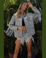 Star Distressed Fringe Denim Jacket-Coats & Jackets-Blue Buttercup-Small-Denim Blue-cmglovesyou