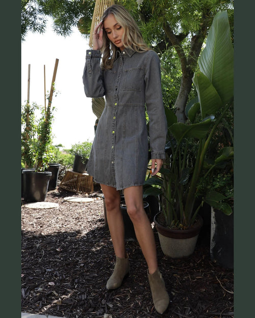 Button Down Denim Dress-Dresses-Blue Buttercup-Small-Black-cmglovesyou