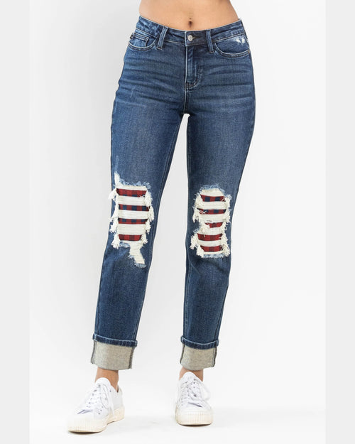 Mid-Rise Buffalo Plaid Jeans-Jeans-Judy Blue-1(25)-cmglovesyou