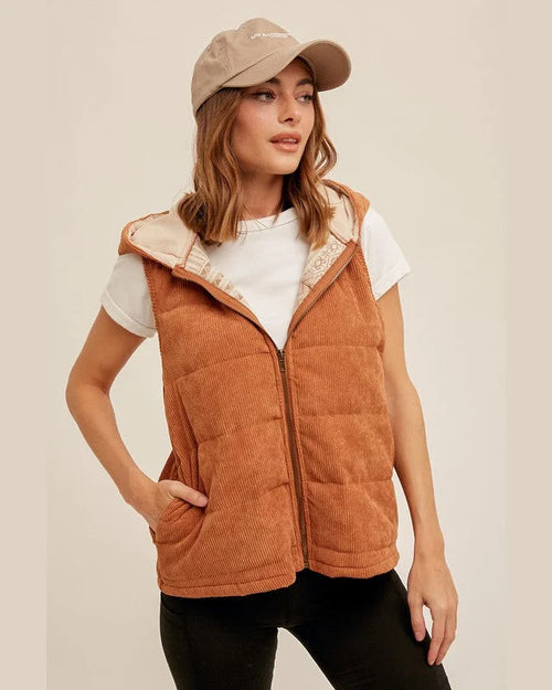 Corduroy Hooded Vest-Vest-Hem & Thread-Small-Ginger-cmglovesyou