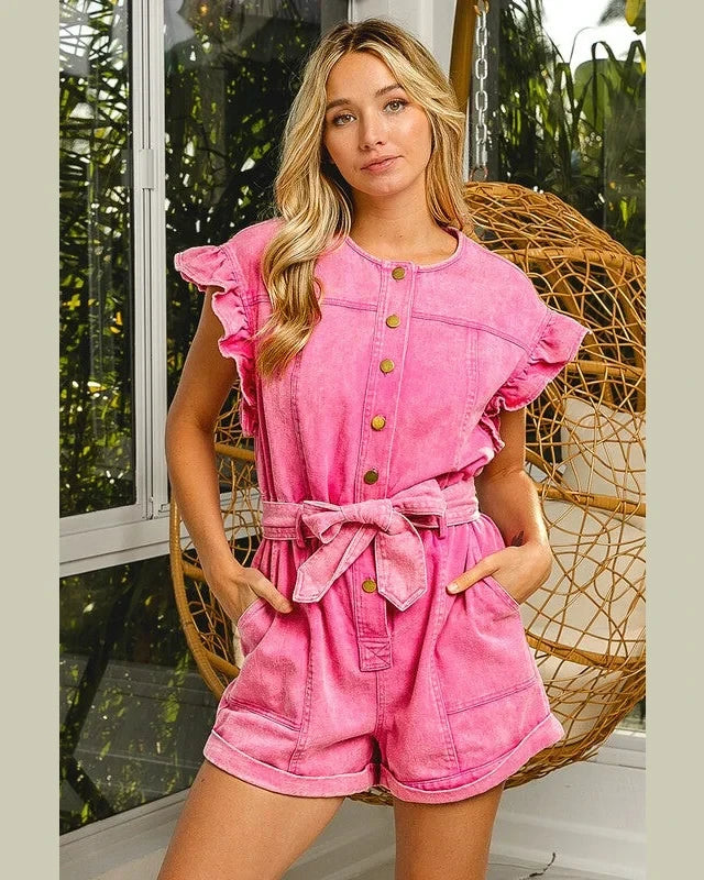 Ruffled Arm Washed Romper-Romper-BiBi-Small-Light pink-cmglovesyou