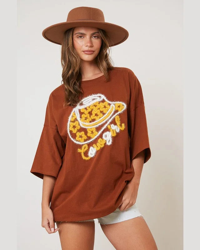 Cowgirl Western Hat Top-Shirts & Tops-Peach Love California-Small-Brown-cmglovesyou