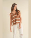 Striped Sweater Tank With Fringe-tank top-Wishlist-Small-Hazelnut/Cream-cmglovesyou