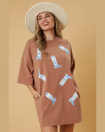 Western Boot Tee Dress-Dresses-Fantastic Fawn-Small-Brown-cmglovesyou