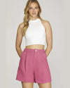 Elastic Waist Woven Bermuda Shorts-shorts-She+Sky-Small-Hot Pink-cmglovesyou