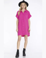 Button Up Woven Shirt Dress-Dresses-She + Sky-Small-Hot Pink-cmglovesyou