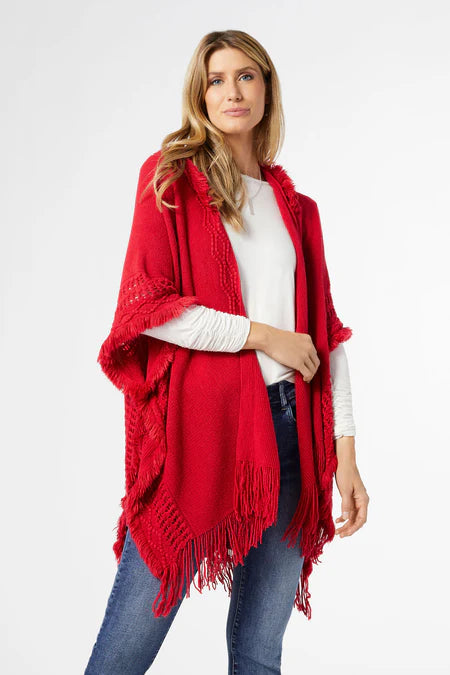 Frayed Hooded Ruana-Ruana-tgbBRANDS:Coco+Carmen,Whispers-Rio Red-XS-cmglovesyou