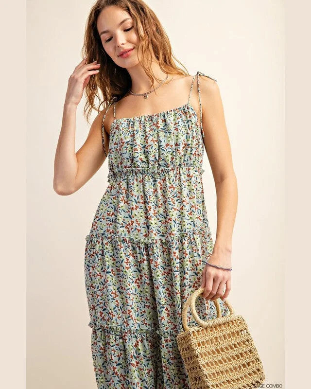 Floral Tiered Maxi Dress-dress-Kori America-Small-Sage Combo-cmglovesyou