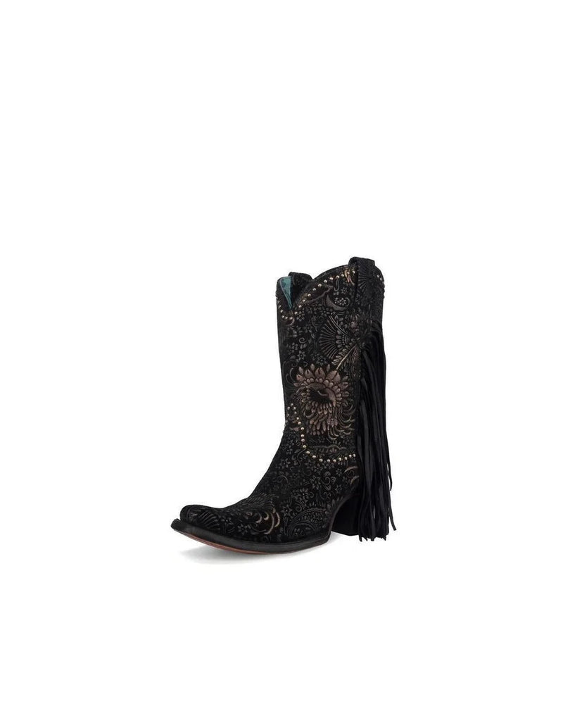 Black And Gold Floral Suede Boot-Boots-Corral Boots-7-cmglovesyou