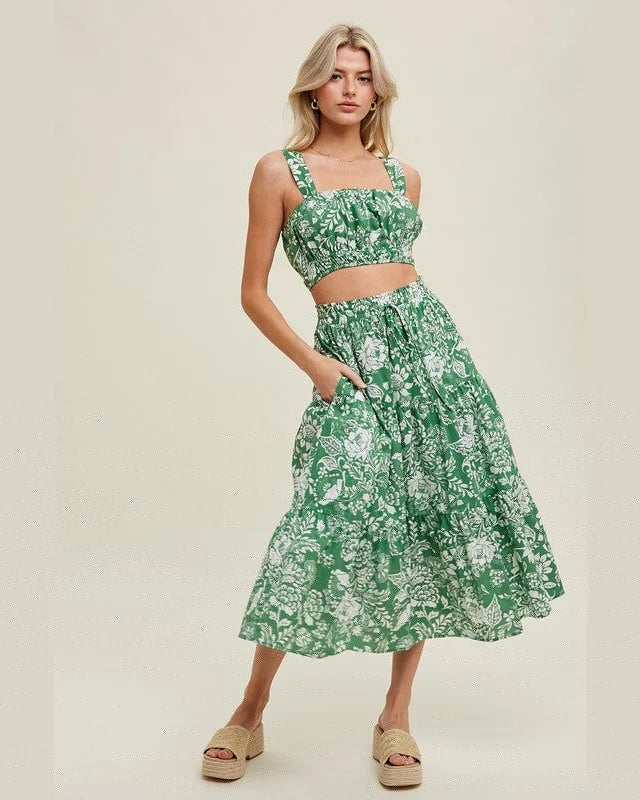 Floral Crop Tank And Skirt Set-Matching Set-Wishlist-Small-cmglovesyou