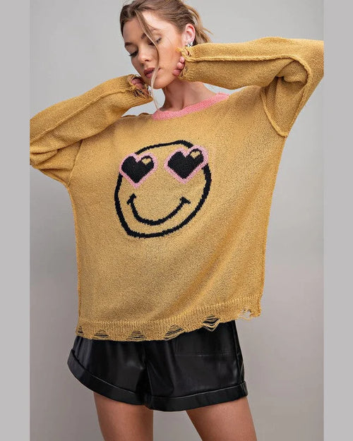 Smiley Face Knitted Sweater-Sweaters-cmglovesyou-Small-Kiwi-cmglovesyou