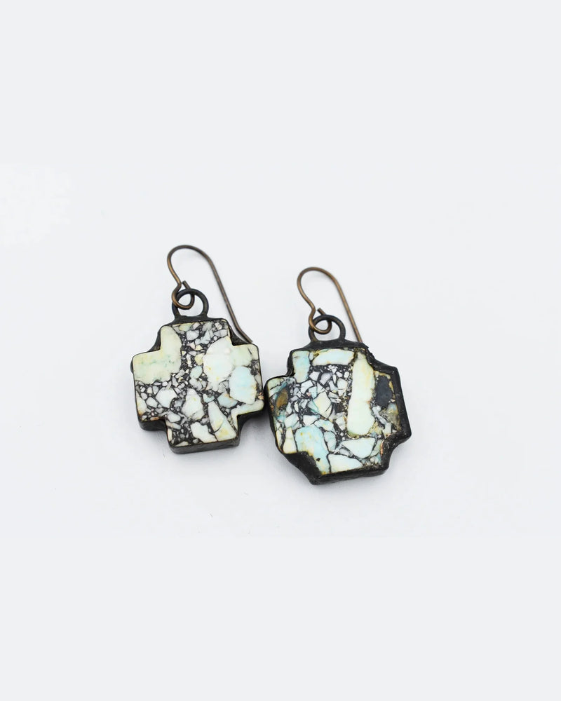 Soldered Turquoise Cross Earrings-Earrings-Jennifer Ponson-cmglovesyou