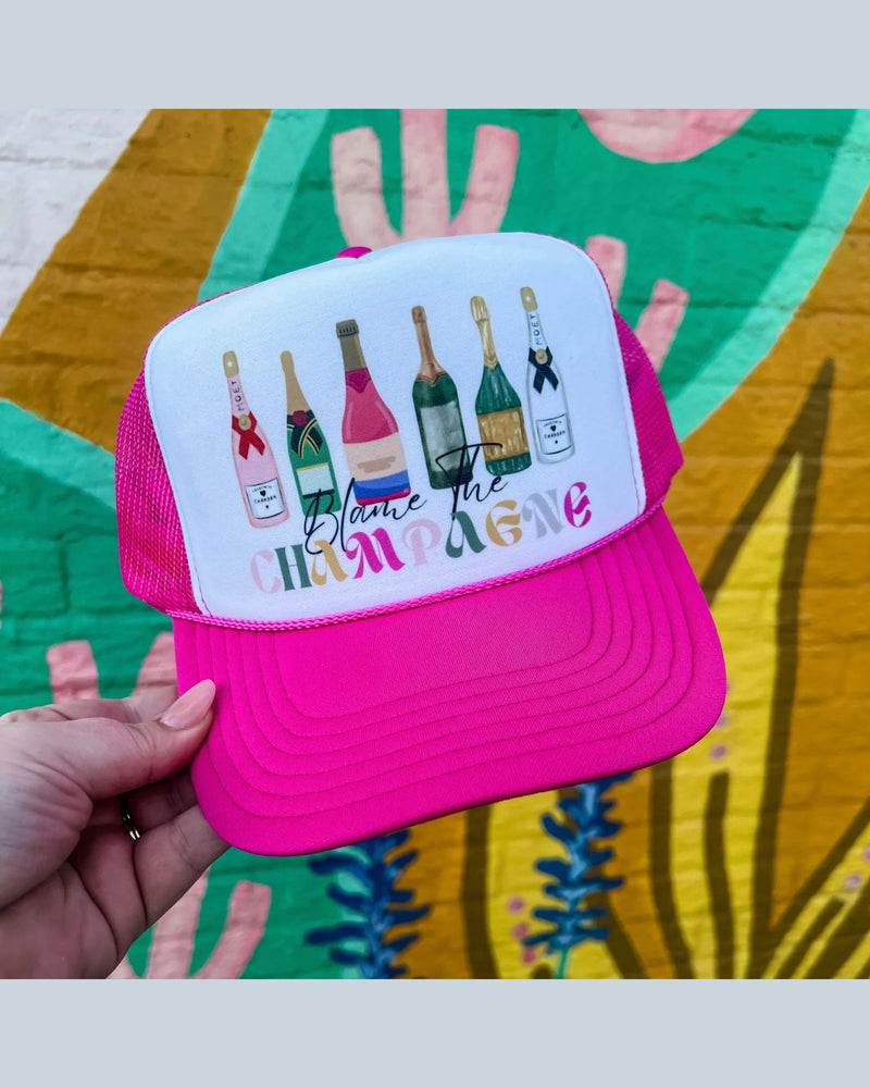 Blame The Champagne Trucker Cap-hat-Turquoise and Tequila-cmglovesyou