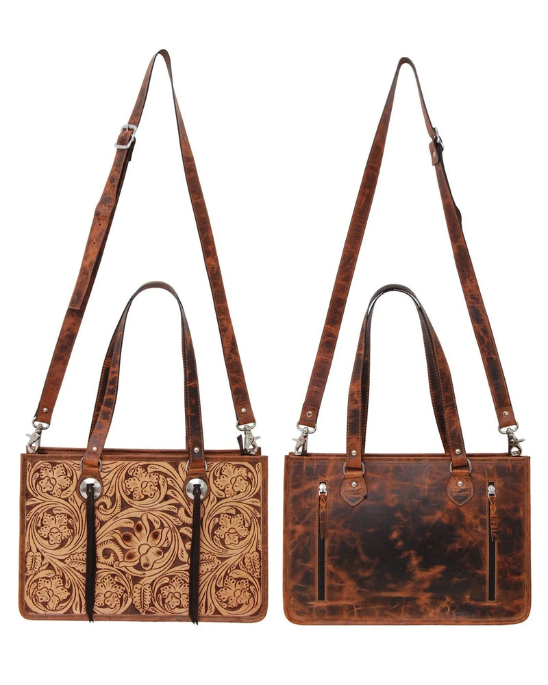 Hand Tooled Leather Tote-Handbags-Rafter T Ranch Company-cmglovesyou