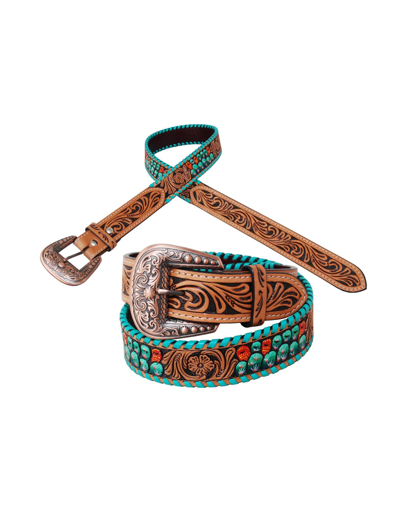 Painted Cactus Tooled Belt-belts-Rafter T Ranch Company-SM-32"-cmglovesyou