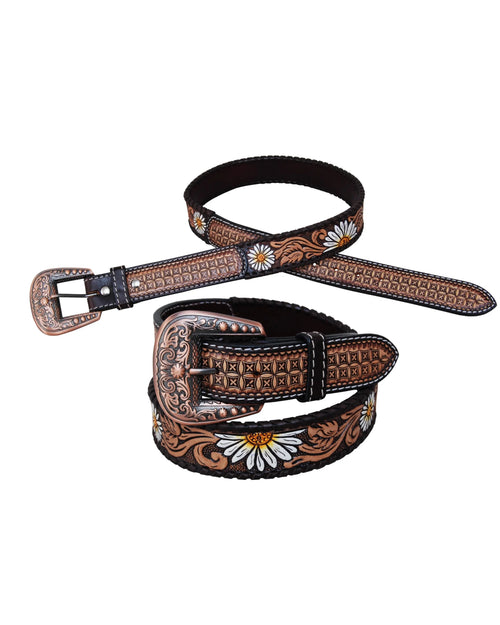 Painted Daisy Tooled Belt-belts-Rafter T Ranch Company-SM-32"-cmglovesyou