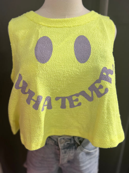 Smile Whatever Cropped Tank-Tops-Bucketlist-Neon Yellow-Small-cmglovesyou