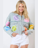 Football Embroidered Denim Jacket-Jackets-Peach Love California-Lt Denim-Small-cmglovesyou