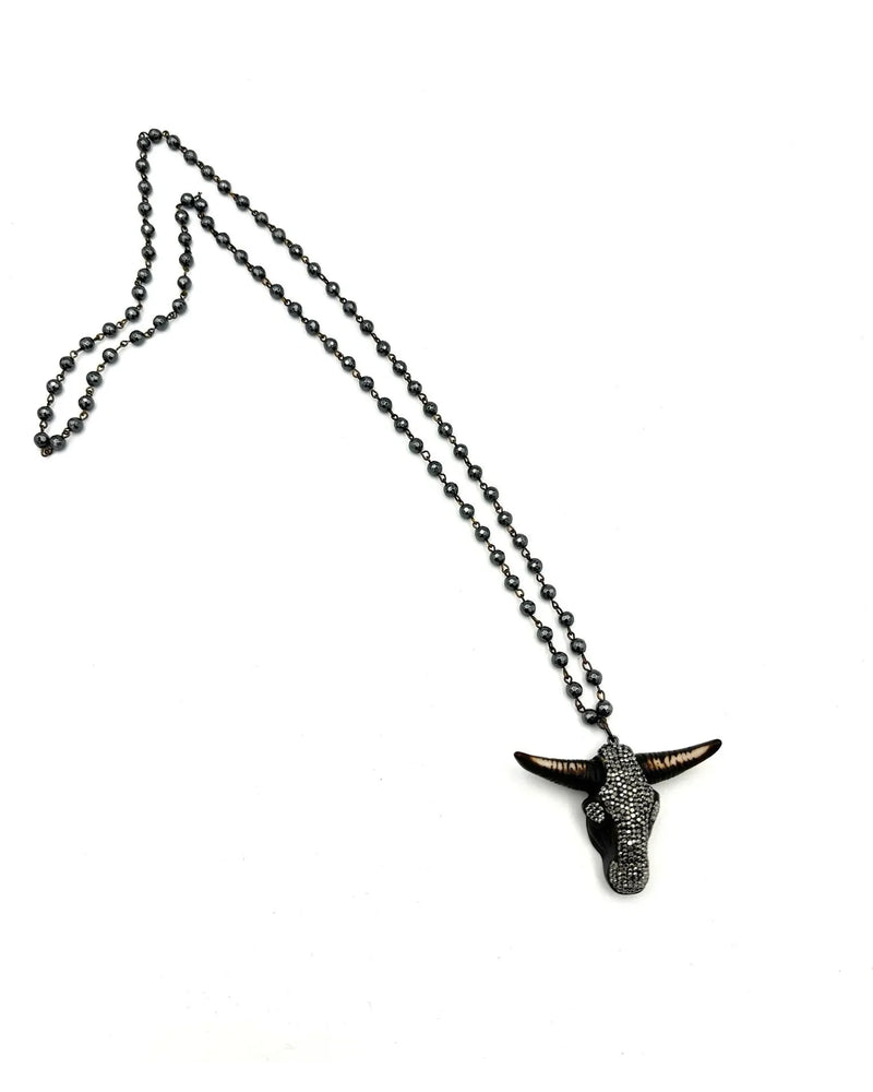 Crystal Steer Head Necklace-Necklaces-Jennifer Ponson-Black Hematite-cmglovesyou