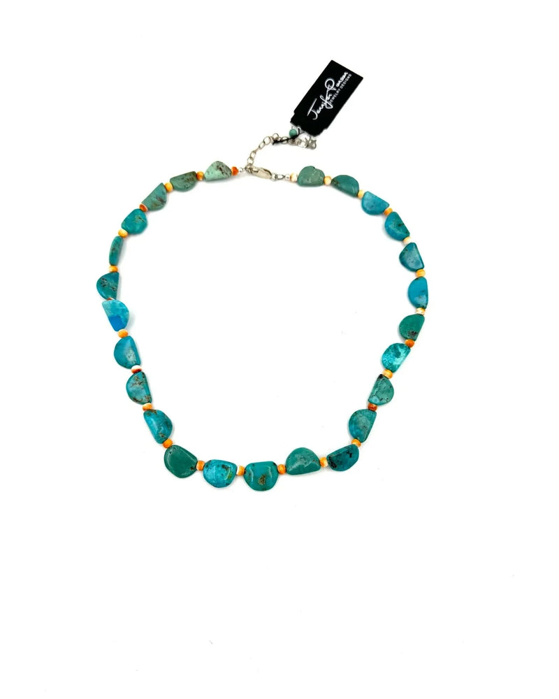 Half Disc Turquoise and Spiny Oyster Necklace-Necklaces-Jennifer Ponson-cmglovesyou