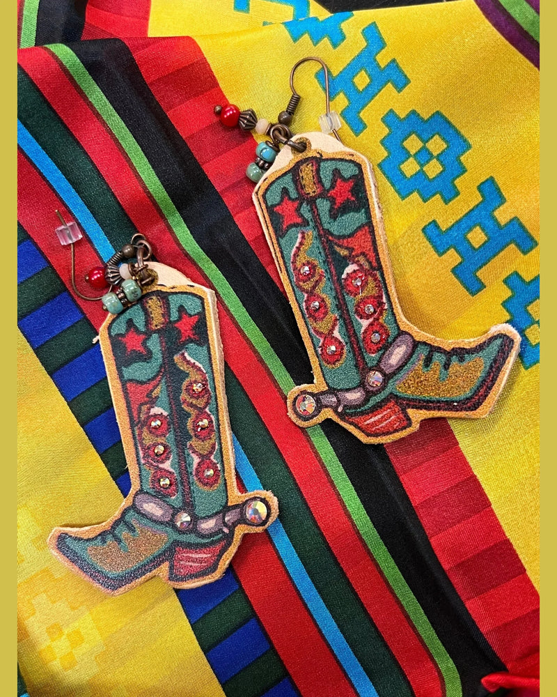 Buckaroo Boots Leather Earrings-Earrings-XOXO ART & CO-cmglovesyou