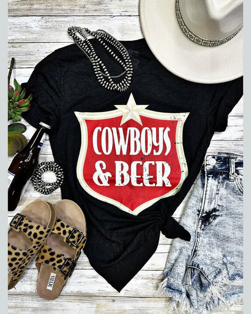 Cowboys & Beer Tee-Shirts & Tops-Texas True Threads-Small-Black-cmglovesyou