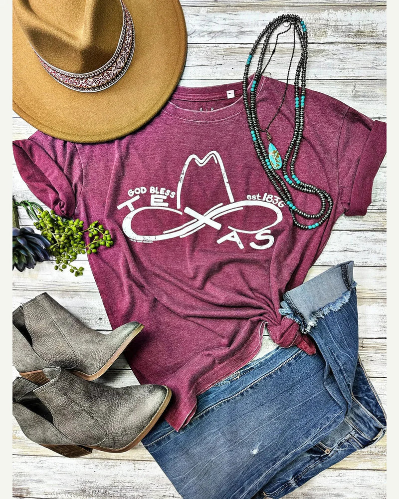 God Bless Texas Tee-Shirts & Tops-Texas True Threads-Small-Maroon-cmglovesyou