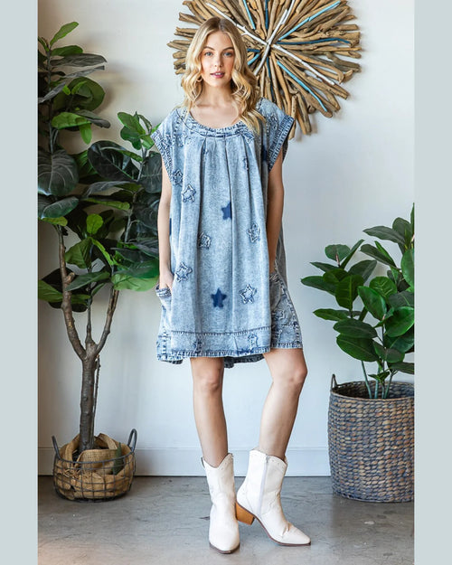 Washed Star Patch Dress-Dresses-Oli & Hali-Small-Denim-cmglovesyou