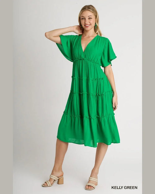 Smocked Textured Midi Dress-Dresses-Umgee-Small-Kelly Green-cmglovesyou