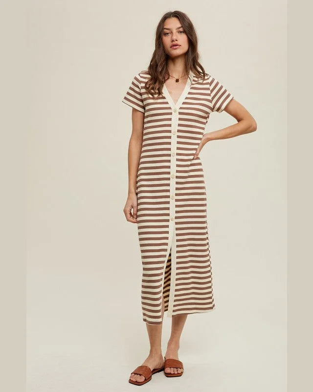 Striped Button-Up Midi Dress-Dresses-Wishlist-Small-Mocha-cmglovesyou