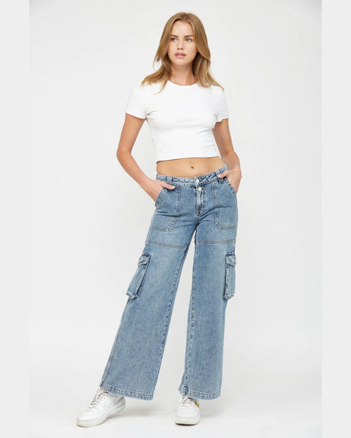 Mid Rise Wide Cargo Jeans-Jeans-MICA Denim-24-cmglovesyou