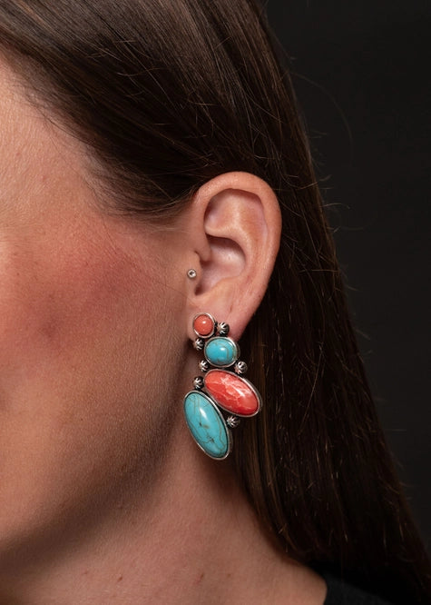 Turquoise/Coral Post Earrings-Earrings-West & Co-cmglovesyou