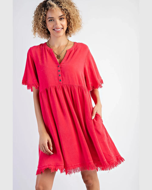 Frayed Babydoll Tunic Dress-Dresses-Easel-Small-Cherry Blossom-cmglovesyou