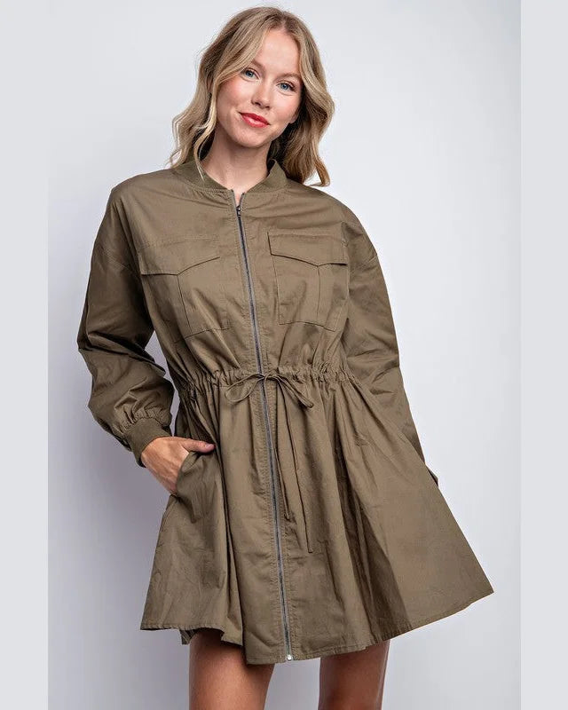 Drawstring Utility Jacket Dress-Dresses-LLove-Small-Olive-cmglovesyou