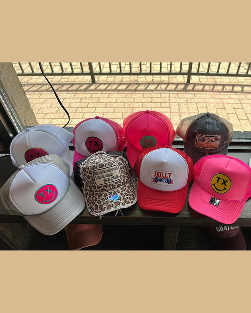 Patch Hats-Hats-Lucky Girl Boutique-Pink Smiley-cmglovesyou