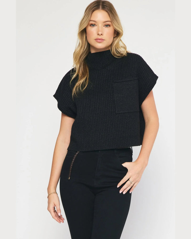 Knitted Mock Neck Crop Top-Shirts & Tops-Entro-Small-Black-cmglovesyou