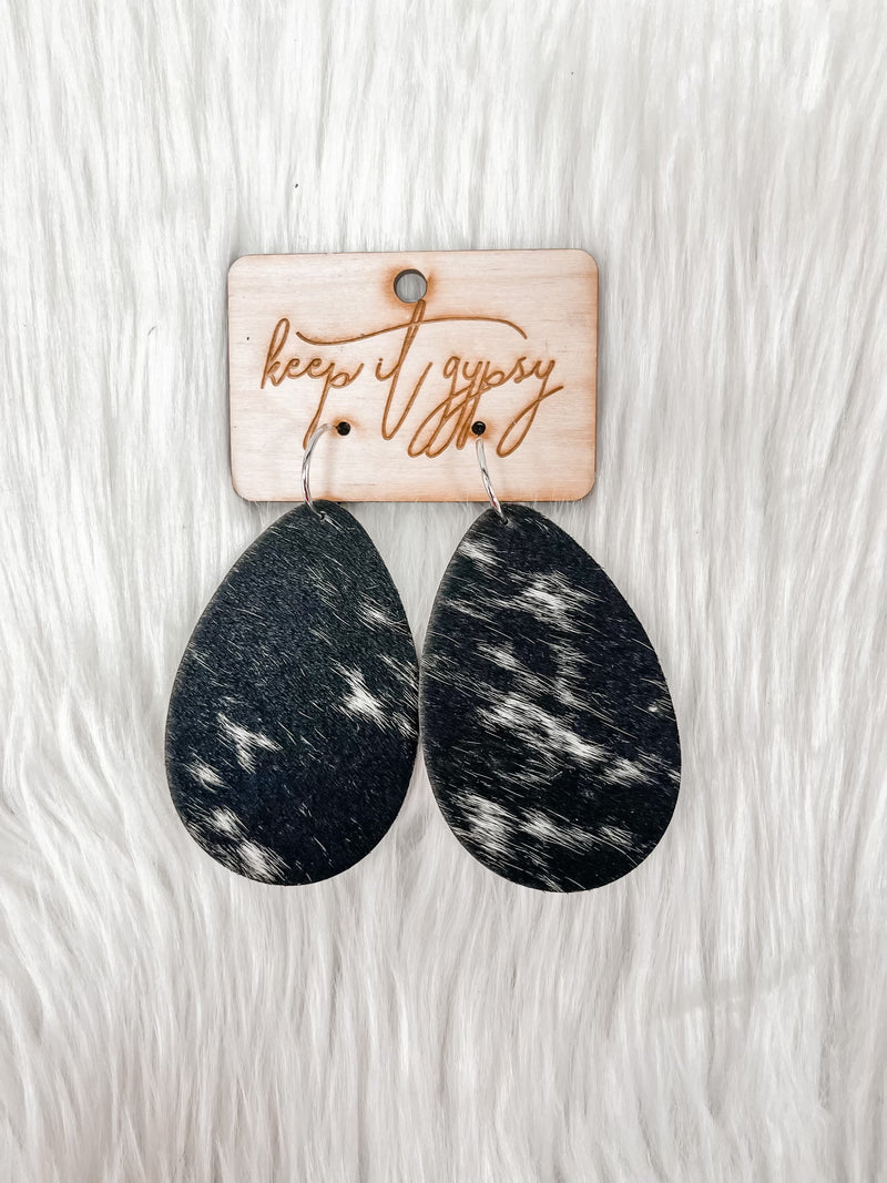 Cowhide Teardrop Earrings-Earrings-Keep it Gypsy-Black-cmglovesyou