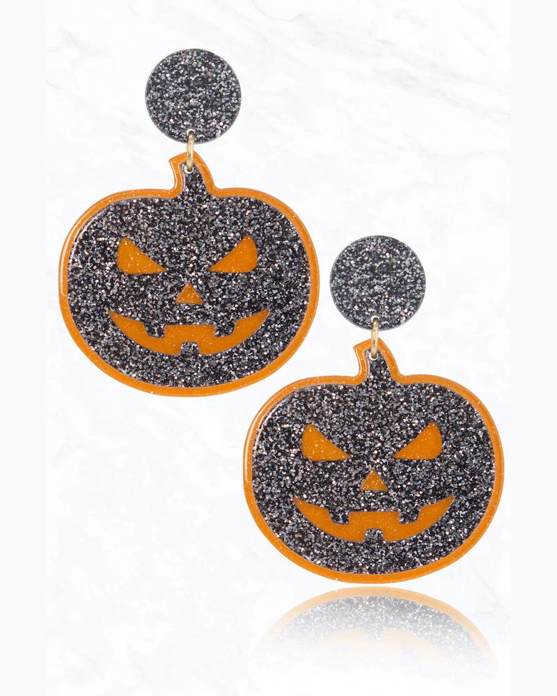 Pumpkin Glitter Earrings-Earrings-Suzie Q USA-Black-cmglovesyou