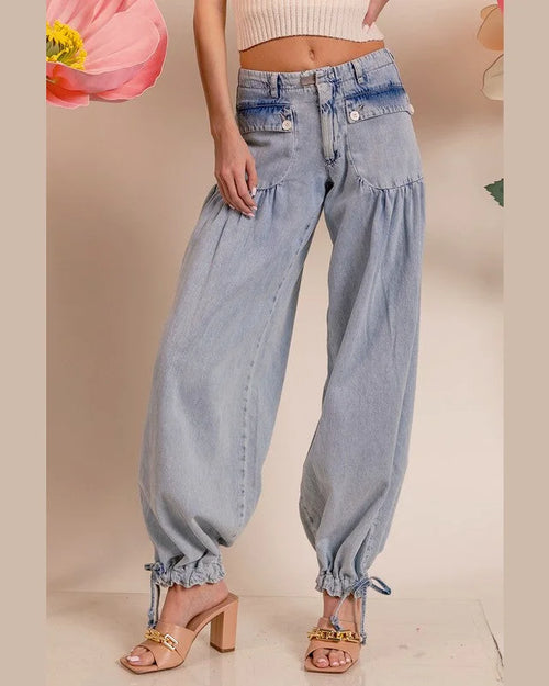 Tie Hem Pants-Pants-BiBi-Small-Lt Denim-cmglovesyou