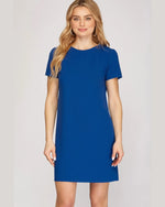 Short Sleeve Heavy Knit Shift Dress-Dresses-She + Sky-Small-Royal Blue-cmglovesyou