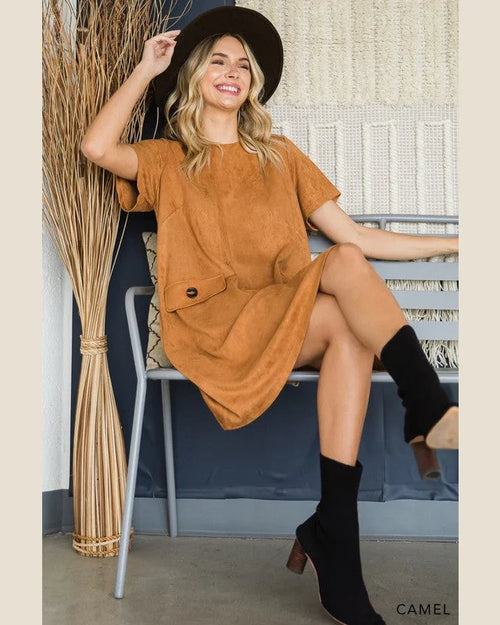 Faux Suede Shift Dress-Dresses-Fashion District-Small-Camel-cmglovesyou